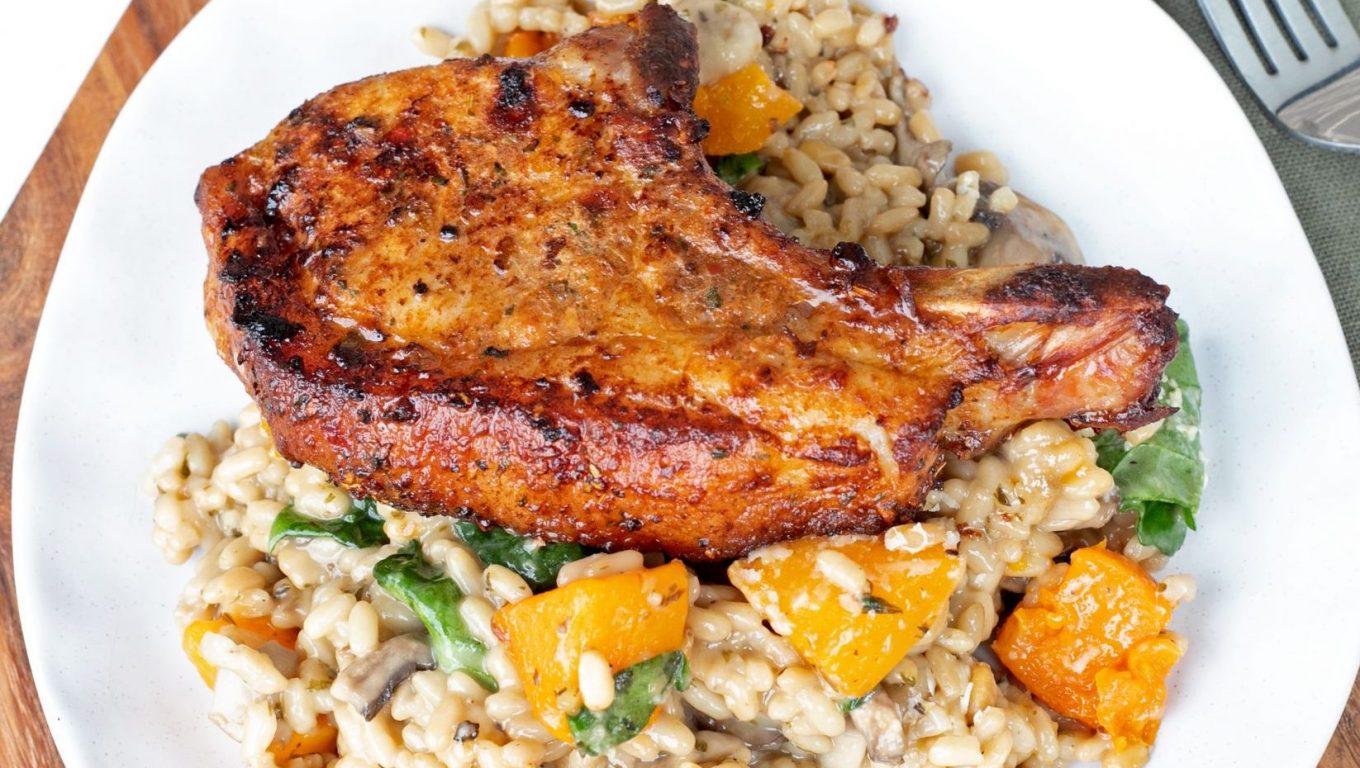 Pork Cutlets with Mushroom and Pumpkin Risotto