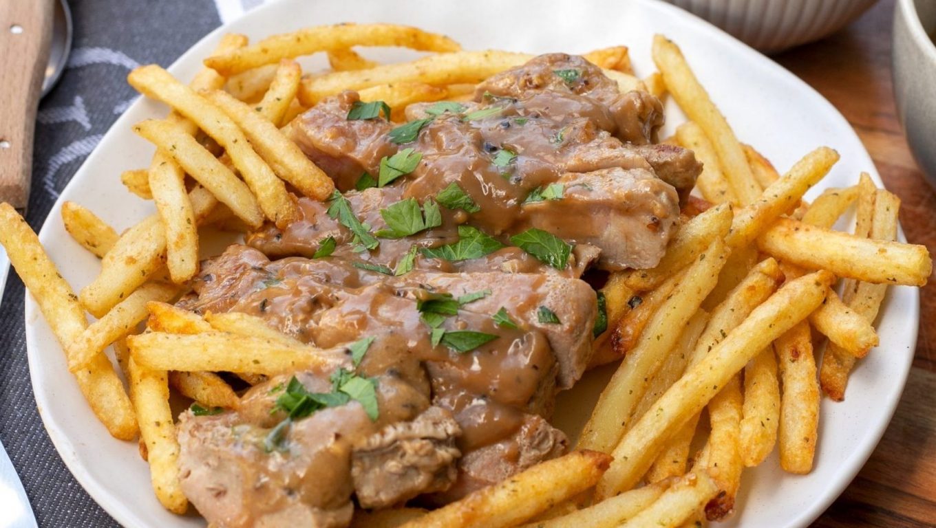 Loaded Fries with Pork Strips or Smothered Pork Steaks