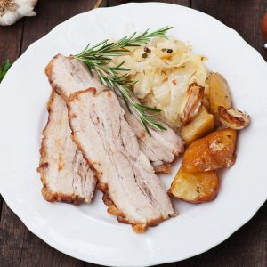 Roasted bacon or pork belly with potato and sauerkraut