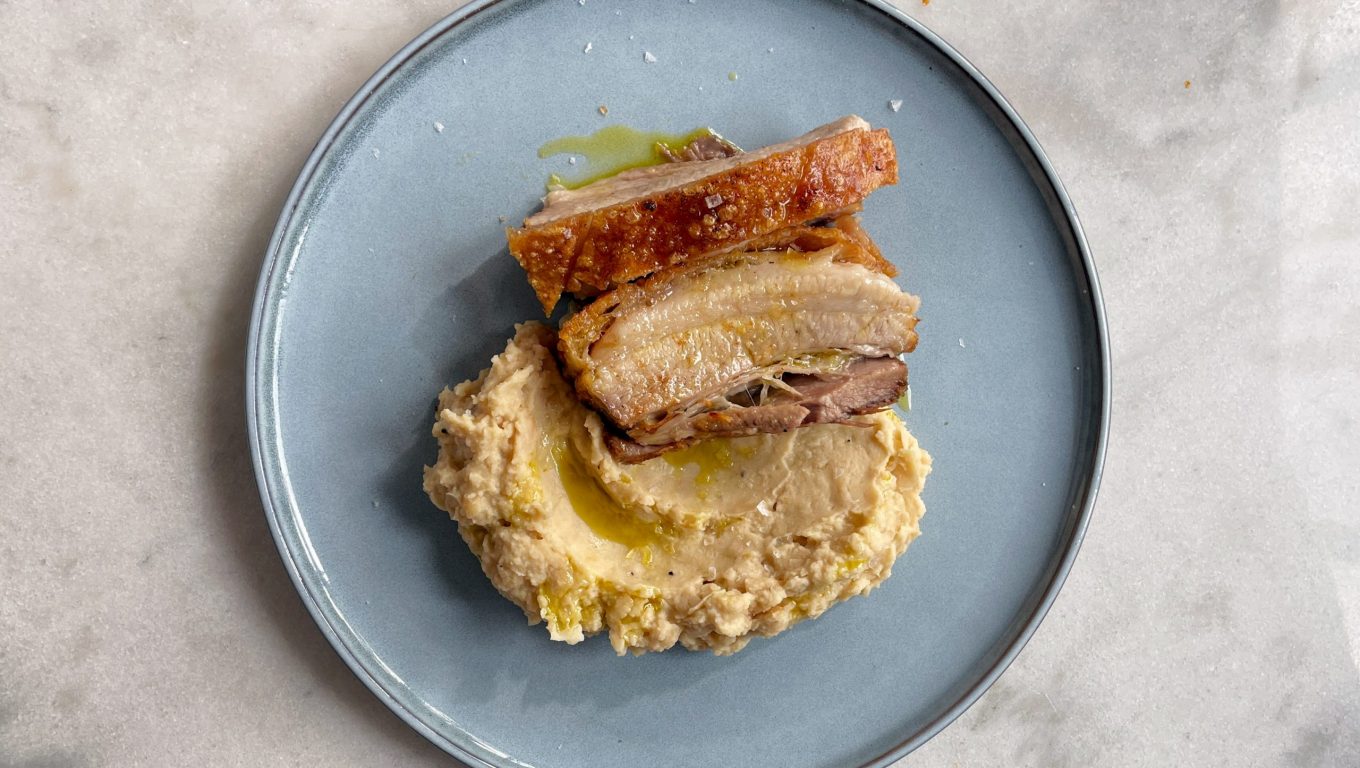 Crispy Pork Belly with Butter Bean Mash