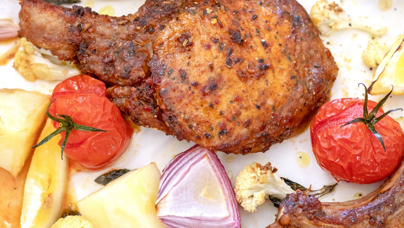 Baked Pork Cutlets Greek-Style