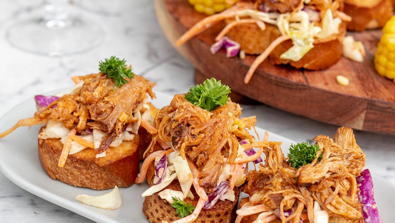 Pulled Pork Crostini with Coleslaw